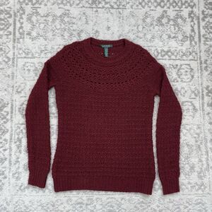 Lauren Ralph Lauren Sweater Women's Red Crochet Crew Neck Knit Size Medium
